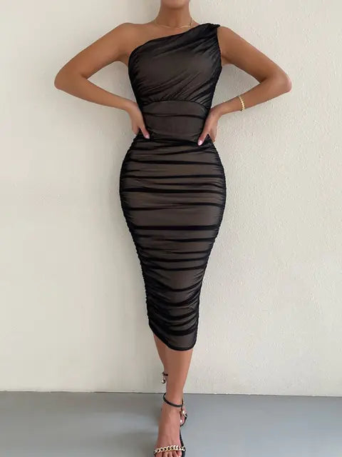 Mesh One-Shoulder Dress